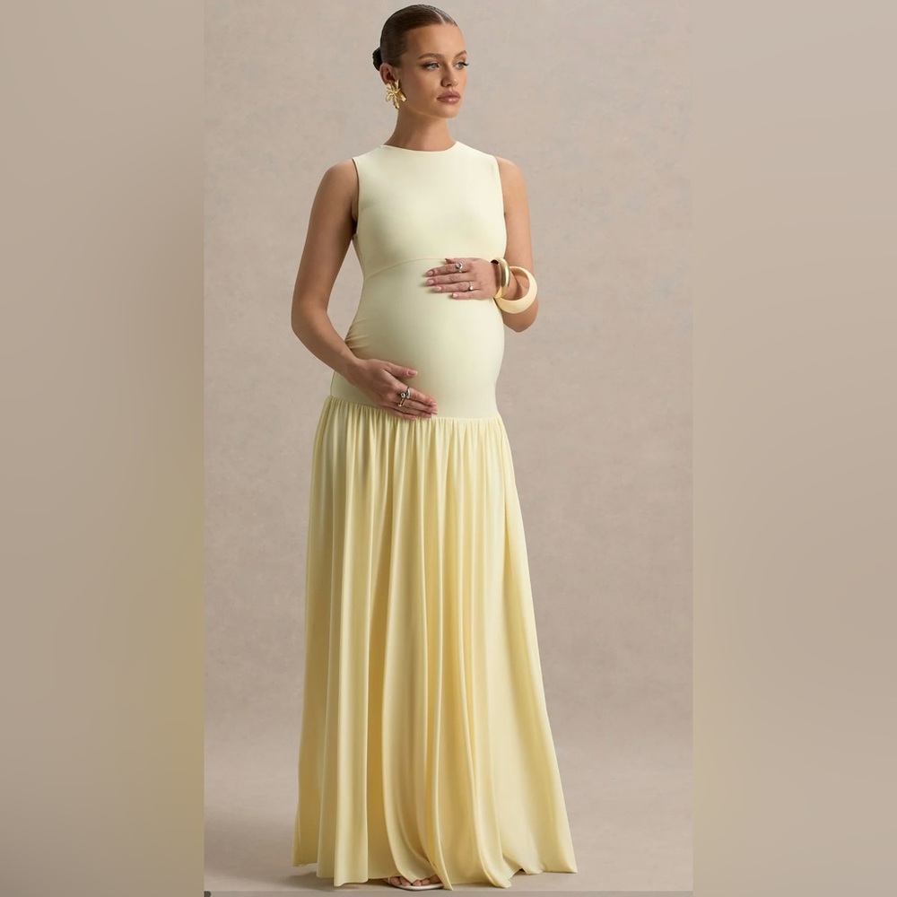 Club London Butter Yellow Maternity Maxi Dress (12)
